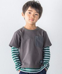 BeBe(ベベ)/レイヤード風袖ボーダーTシャツ(90~150cm)/ブラック