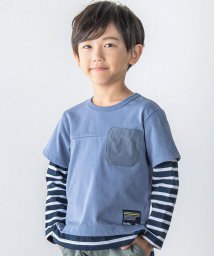 BeBe(ベベ)/レイヤード風袖ボーダーTシャツ(90~150cm)/ブルー