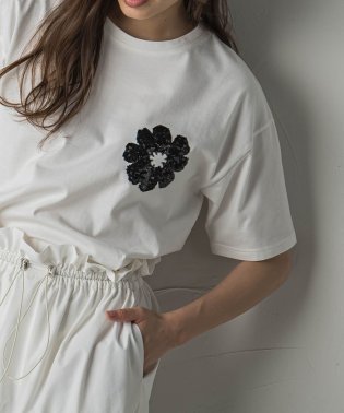 MAYSON GREY/スパンコール刺繍フラワーモチーフTシャツ≪手洗い可能≫/505858997