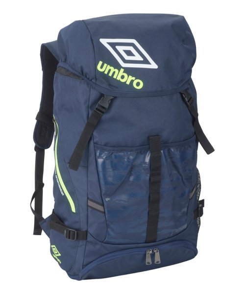 umbro(アンブロ)/バックパック（ボールネット付）｜はっ水｜再帰反射｜消臭/ネイビー×ライム