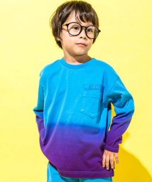 WASK(ワスク)/段染めロゴ天竺Tシャツ(100~160cm)/ブルー系