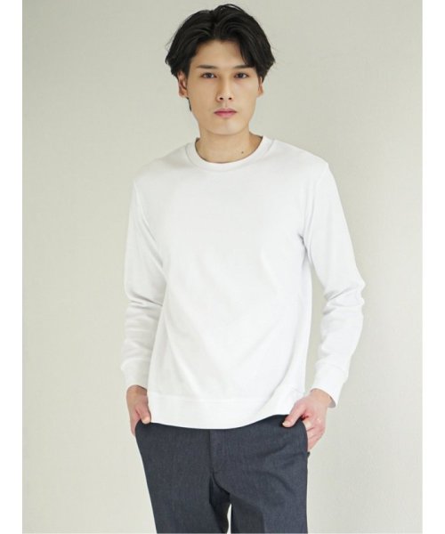 m.f.editorial(エムエフエディトリアル)/【DRESS T－SHIRT】綿ストレッチ クルーネック長袖Tシャツ メンズ Tシャツ カットソー カジュアル インナー ビジネス ギフト プレゼント/ホワイト