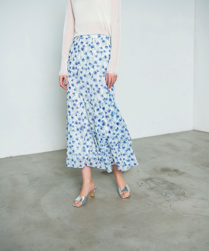 ANAYI スモールフラワーギャザースカート 36 ぼかしフラワープリント