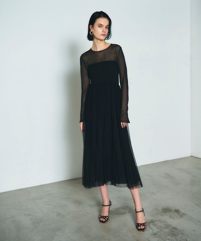 GRACECONTINENTAL プリーツコンビベアワンピース ブラック 36 GRACECONTINENTAL プリーツコンビベアワンピース ブラック 36