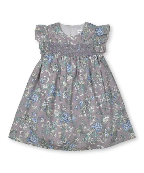 BeBe Petits Pois Vert(ベベ プチ ポワ ヴェール)/花柄スモッキングワンピース(95~150cm)/パープル系