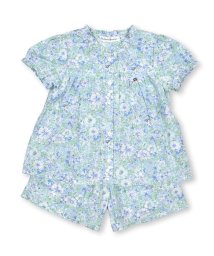 BeBe Petits Pois Vert(ベベ プチ ポワ ヴェール)/パステル花柄パフスリーブブラウス+パンツセット(95~150cm)/ブルー系