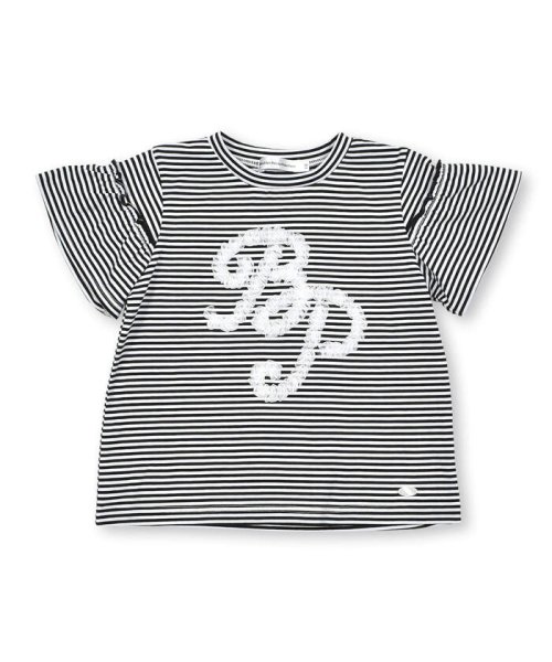 BeBe Petits Pois Vert(ベベ プチ ポワ ヴェール)/ボーダーフリルロゴTシャツ(95~150cm)/ブラック系