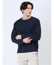 m.f.editorial(エムエフエディトリアル)/ふくれヘリンボン フェイククルーネック長袖Tシャツ メンズ Tシャツ カットソー カジュアル インナー ビジネス ギフト プレゼント/ネイビー