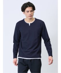 m.f.editorial(エムエフエディトリアル)/ドライワッフル フェイクヘンリーネック長袖Tシャツ メンズ Tシャツ カットソー カジュアル インナー ビジネス ギフト プレゼント/ネイビー