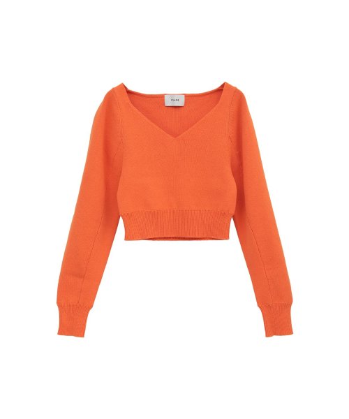 CLANE(クラネ)/V NECK SHORT KNIT TOPS/ORANGE