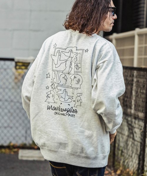 Mark Gonzales(Mark Gonzales)/MARK GONZALES ARTWORK COLLECTION(マーク ゴンザレス)バックプリントクルーネックプルオーバー/3type/5colors/グレー系1