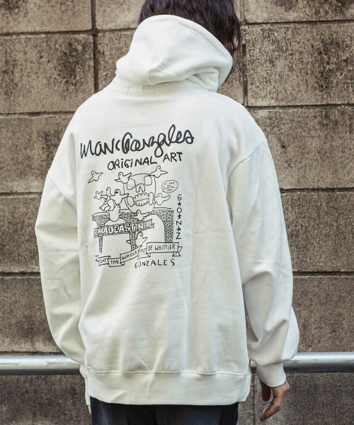 Mark Gonzales(Mark Gonzales)/MARK GONZALES ARTWORK COLLECTION(マーク ゴンザレス)バックプリントプルパーカー/2type/5colors/ホワイト