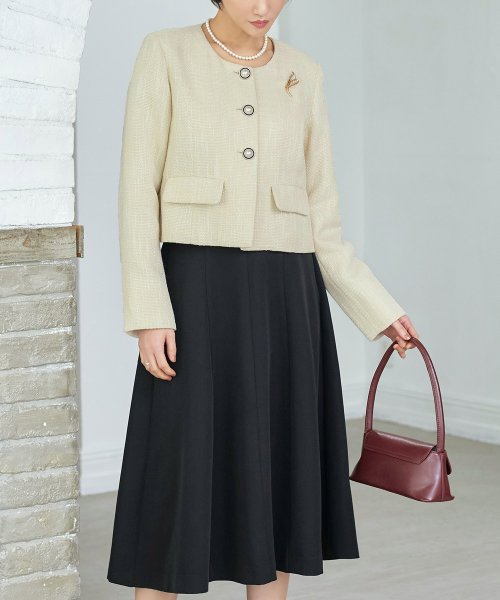 【選べるスカートシルエット】ツイードジャケット＆フレア/マーメイドスカートセットアップスーツ(SU1329) ジャケット 選べるスカートシルエット ツイードジャケット＆フレア/マーメイドスカートセットアップスーツ SU1329 7号 9号 11号 13号 15号 スカート Skirt ITEMはこちらAtype：トップス Btype：トップス 開き具開き具は左脇のファスナー ホックです ウエストゴム後ろウエストはゴム仕様で楽な着心地です 総丈/ウエスト/ヒップS 表　地：ポリエステル 3％裏　地：ポリエステル 100％ ポリエステル 95％　ポリウレタン