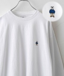 coen(coen)/ワンポイントベア刺繍ロングスリーブTシャツ/WHITE