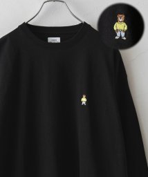 coen(coen)/ワンポイントベア刺繍ロングスリーブTシャツ/BLACK