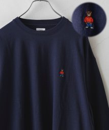 coen(coen)/ワンポイントベア刺繍ロングスリーブTシャツ/NAVY