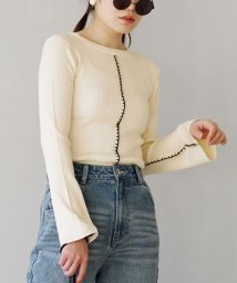 e-zakkamaniastores/2WAY ブランケットステッチ フレアスリーブ リブカットソー/505873819