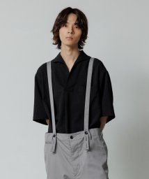 ADAM ET ROPE'(アダム　エ　ロペ)/【WEB限定】リネンライク フロントタック スキッパーシャツ / 防シワ /  ユニセックス/ブラック（01）