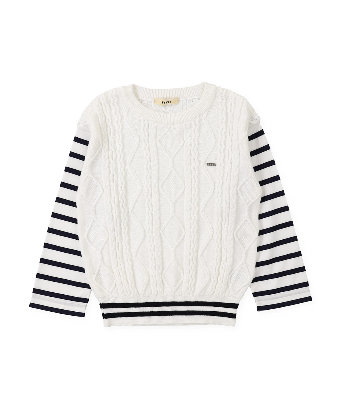 FITH フィス FITH 無撚糸コットン×ボーダー長袖Tシャツ ホワイト 140cm FITH フィス FITH 無撚糸コットン×ボーダー長袖Tシャツ ホワイト 140cm