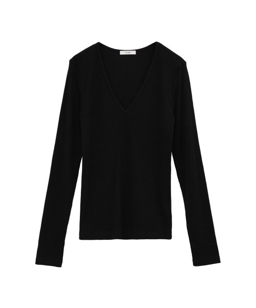 CLANE(クラネ)/V NECK COMPACT TOPS/BLACK