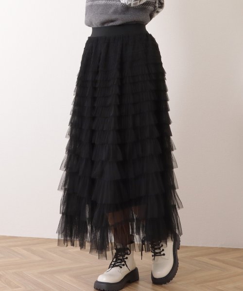 チュール フリル レイヤード ロング スカート(505875334) | レース  