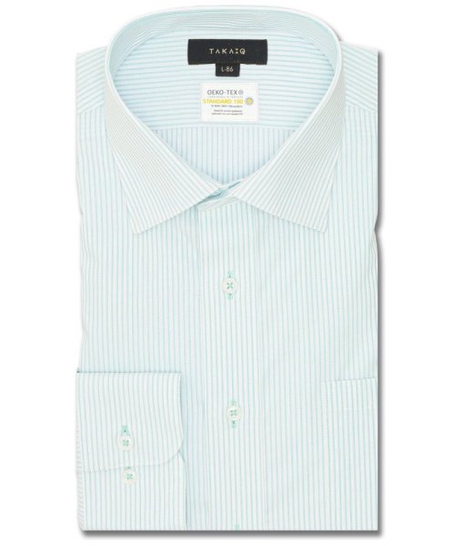 TAKA-Q(タカキュー)/形態安定 吸水速乾 スタンダードフィット ワイドカラー 長袖 シャツ メンズ ワイシャツ ビジネス ノーアイロン 形態安定 yシャツ 速乾/ライトグリーン