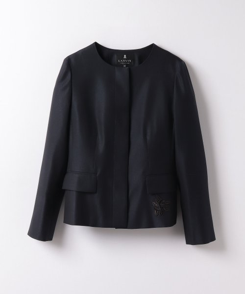 LANVIN COLLECTION(ランバンコレクション（レディス）)/シルクウールスリーローズ刺しゅうジャケット/ネイビー