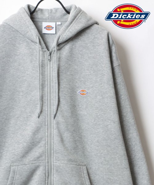 LAZAR(ラザル)/【Lazar】Dickies/ディッキーズ 別注 オーバーサイズ 裏起毛 ミニロゴワッペン ワンポイント刺繍 スウェット ジップアップパーカー/長袖 トップス /ミディアムグレー