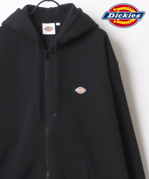 LAZAR(ラザル)/【Lazar】Dickies/ディッキーズ 別注 オーバーサイズ 裏起毛 ミニロゴワッペン ワンポイント刺繍 スウェット ジップアップパーカー/長袖 トップス /ブラック