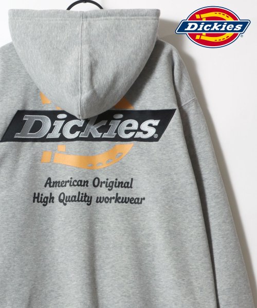 LAZAR(ラザル)/【Lazar】Dickies/ディッキーズ 別注 オーバーサイズ 裏起毛 ロゴ バックプリント ワンポイント刺繍 スウェット ジップアップパーカー/長袖 トップ/ミディアムグレー