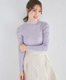 tocco closet(トッコクローゼット)/ビジュー付きパワーショルダーリブニットプルオーバー/LAVENDER