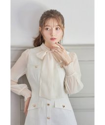 tocco closet(トッコクローゼット)/ボウタイリボン付きハート釦シアードッキングツイードワンピース/Ivory