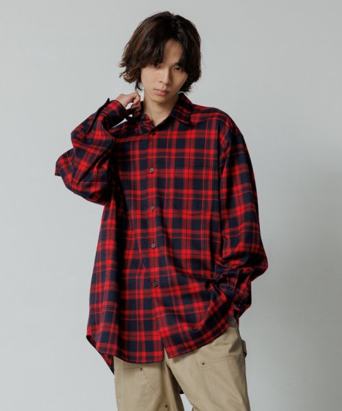 ADAM ET ROPE'(アダム　エ　ロペ)/【WEB限定】スーパールーズシルエット ビッグブロックチェック シャツ / ユニセックス/レッド系（61）