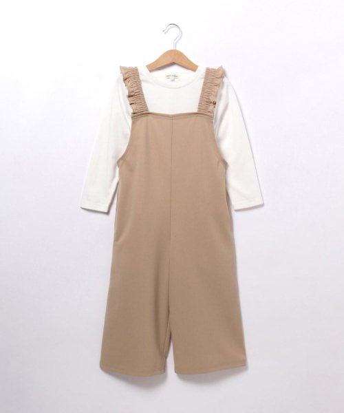 SHOO・LA・RUE(Kids) (シューラルーキッズ)/【110－140cm/2点セット】フリルサロペット＋ロンT/ライトベージュ（051）