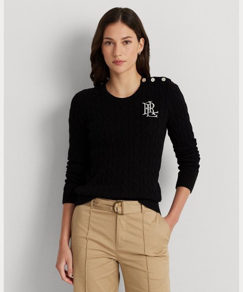 ボタントリム ケーブルニット コットン セーター Ralph Cotton TM
