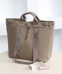 UNGRID bag(アングリッド　バッグ)/ナイロン ロゴテープ　牛革ハンドル　2WAY 巾着トートバッグ/BEG