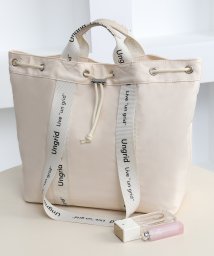 UNGRID bag(アングリッド　バッグ)/ナイロン ロゴテープ　牛革ハンドル　2WAY 巾着トートバッグ/IVO/IVO