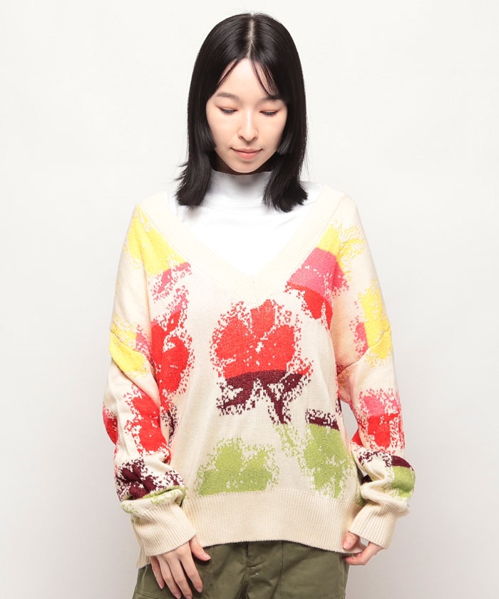 花柄 オーバーサイズセーター