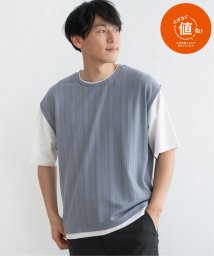 ikka(イッカ)/5分袖フェイクベストTシャツ/ブルー