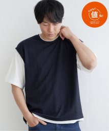 ikka(イッカ)/5分袖フェイクベストTシャツ/ネイビー