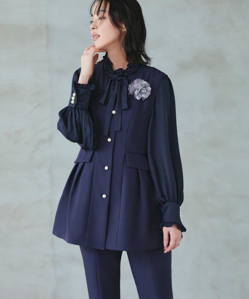 パールボタンジレ＆スリムストレートパンツ(SU1341) パンツ SU1341 ジレ ITEMブラウス パールボタンジレ＆スリムストレートパンツ ブラック ジ　レ 7号 9号 11号 13号 15号 I1386939737(10596円)