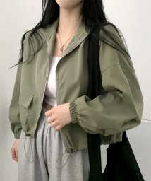 Amulet(アミュレット)/クロップドコードヘムジャンパー レディース 10代 20代 30代 韓国ファッション カジュアル 春 秋 無地 シンプル アウター 上着 羽織り/グリーン