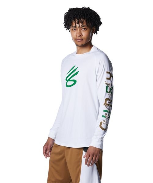 UNDER ARMOUR(アンダーアーマー)/CURRY TECH LOGO LS T－SHIRTS/WHITE//TEAMKELLYGREEN