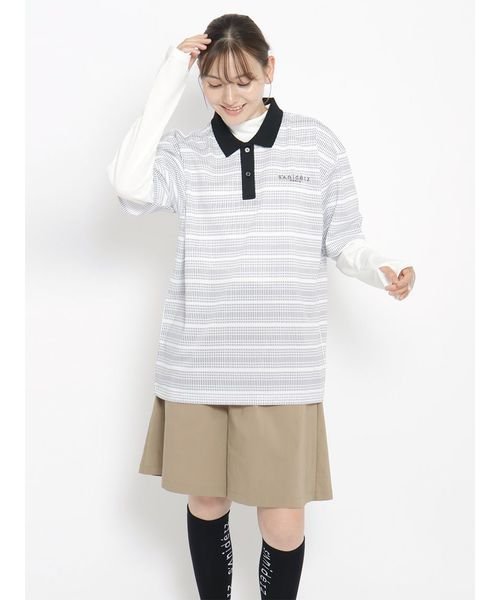 sanideiz TOKYO(サニデイズ トウキョウ)/ポリエステルカノコ ポロシャツ MENS/白+チャコールストライプ