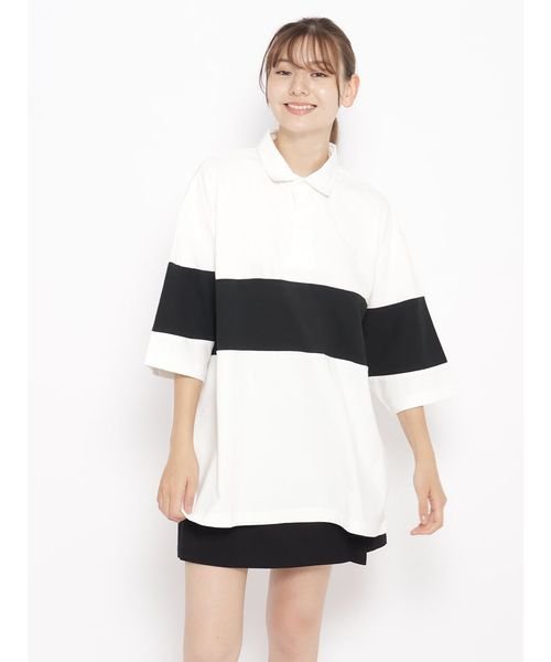 sanideiz TOKYO(サニデイズ トウキョウ)/enjoy it RUGBY USAコットン バイカラーラガーシャツ UNISEX/白×黒