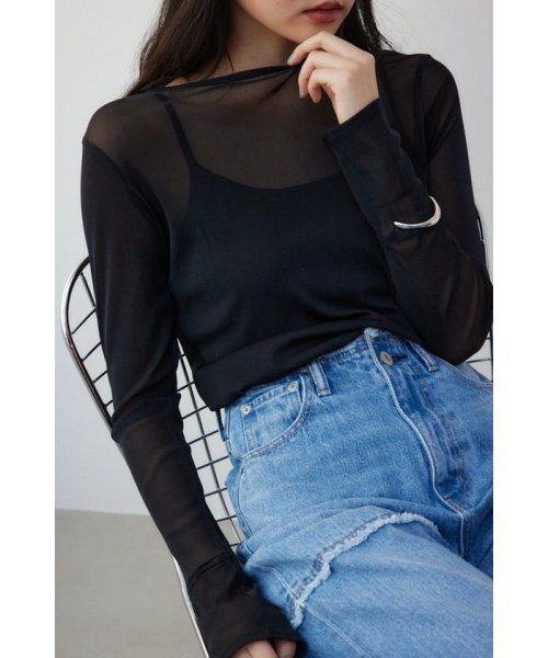 AZUL by moussy(アズールバイマウジー)/バックスリットシアーロングトップス/BLK