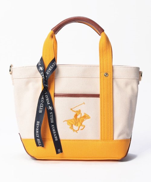 BEVERLY HILLS POLO CLUB(ビバリーヒルズポロクラブ)/【BEVERLY HILLS POLO CLUB】キャンバストートバッグXS(ショルダーストラップ付)/アイボリー/イエロー