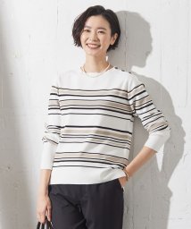 J.PRESS LADIES（LARGE SIZE）(J．プレス　レディス（大きいサイズ）)/【洗える】RAYON STRETCH BORDER ボートネック ニット/ホワイト系1