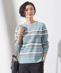 J.PRESS LADIES（LARGE SIZE）(J．プレス　レディス（大きいサイズ）)/【洗える】RAYON STRETCH BORDER ボートネック ニット/スカイブルー系1