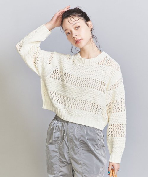 BEAUTY&YOUTH UNITED ARROWS(ビューティーアンドユース　ユナイテッドアローズ)/クロシェ メッシュニット プルオーバー/WHITE